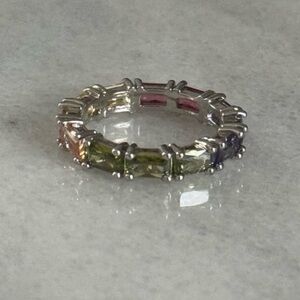 Silver Multi Color Princess Crystal Ring Size 7
